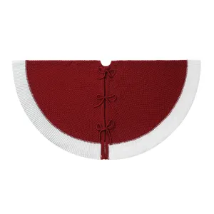 Knitted Christmas tree skirt red and white holiday tree base cover festive home decor