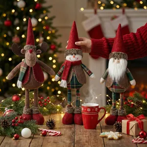 Christmas telescopic plush dolls set featuring reindeer, snowman, and santa for holiday decor.