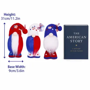 Independence Day gnome plush toy with US flag elements, tall hat desktop holiday decor gift.