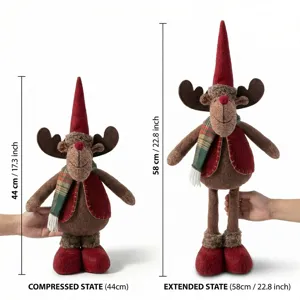 Christmas telescopic reindeer doll plush toy with adjustable height holiday desktop decoration.