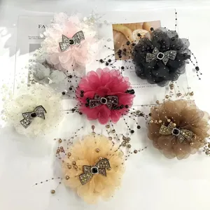 Chic Mesh Peony Flower Hair Claw Rhinestone Bow Pearl Tassel Shark Clip Elegant Hair Accessories For Women