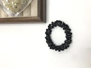 Black crystal beaded hair tie elastic rubber band elegant daily hair accessories for women