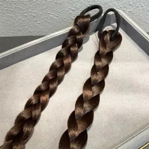 Brown synthetic braided hair extension detail shot, perfect for traditional Hanfu styling & daily.