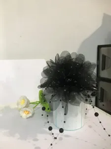 Black mesh flower claw clip with beaded tassels elegant hair accessory for women styling
