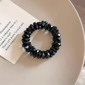 Korean style black crystal hair tie and elegant bracelet for women daily hair styling accessories.