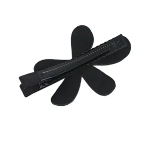 Black flower hair clip back detail, fabric floral hairpin with metal alligator clip for styling.