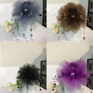 Elegant Peony Flower Mesh Hair Claw Clip with Bead Tassels Large Hair Catch Hair Styling Accessories For Women Girls