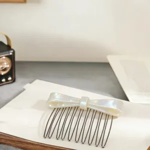 Koreanischer Azetat Schleife Haarkamm, elegante weiße Perlmutt Glanz Pony Einsteckkamm.