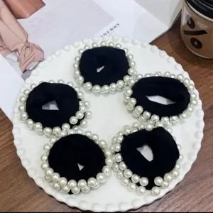 Women High Elastic Hair Ties Artificial Pearl Scrunchies Solid Color Hair Accessories Daily Ponytail Holder
