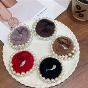 5-piece pearl hair scrunchies set high elasticity hair ties for women ponytail holders