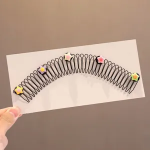 Black wire hair comb with colorful star decorations for girls cute hair styling accessory detail