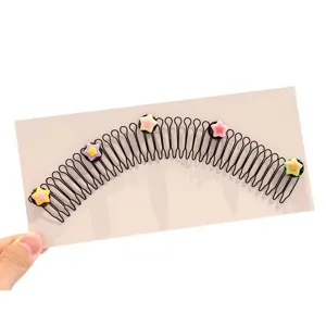 Black wire hair comb with cute colorful star decorations for women girls hair styling