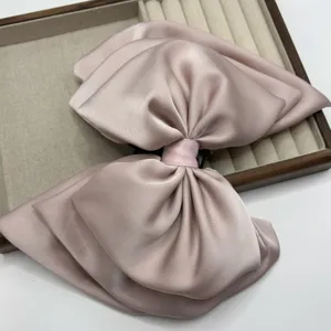 Elegant pink satin bow hair clip for women, large elegant barrette hair accessory for daily styling
