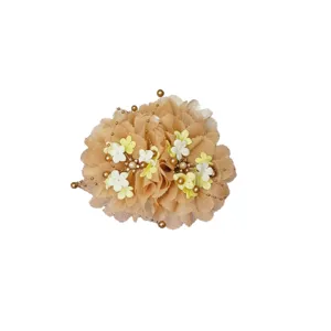 Elegant fabric flower hair claw clip with pearl tassel and beads for graceful women.