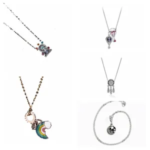 Exquisite silver clavicle chain necklace set featuring cute pendant charms for women.