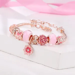 Roze margriet bedeltarmband roségoud tone schattig bloem kralen sieraden voor dames dagelijks