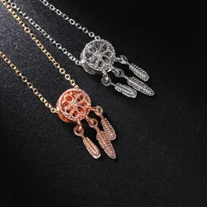 Elegant dreamcatcher pendant necklace set featuring silver and rose gold finishes for women.