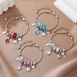 Ocean Series Sea Turtle DIY Charm Bracelet Alloy Rhinestone Turtle Pendant Bracelet Snake Chain For Women Jewelry Gift
