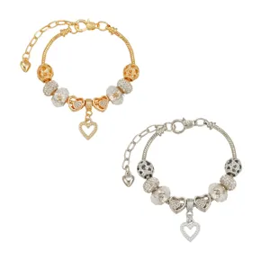 Pulseras de dije estilo Pandora oro y plata cadena serpiente corazón joyería set