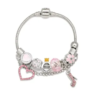 Zilveren bedelarmband met roze kristallen hart en hoge hak hanger voor dames DIY sieraden