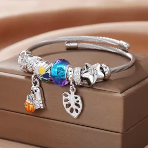 Bracelet à breloques en acier inoxydable avec pendentifs fantôme citrouille et perles en verre