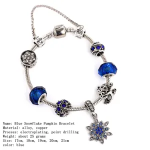 Blue snowflake charm bracelet for women, alloy copper DIY fairy tale beaded jewelry.