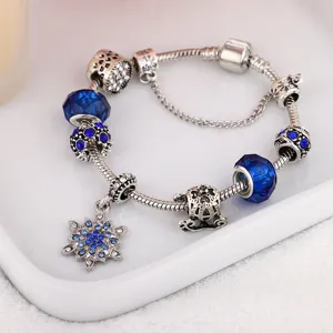 Dreamy Blue Charm Bracelet Christmas Snowflake Pumpkin Carriage Alloy Rhinestone Snake Chain Bangle Jewelry For Women