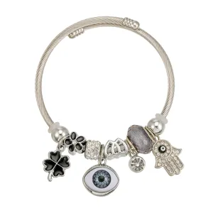 Bracciale con ciondoli argento malocchio mano di Fatima quadrifoglio gioiello moda