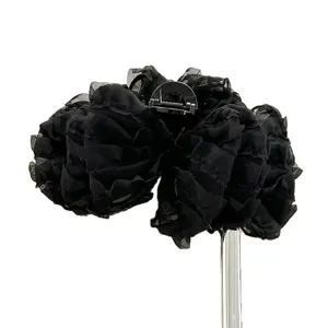 Large black fluffy mesh bow hair claw clip elegant fashion shark clip for thick hair style