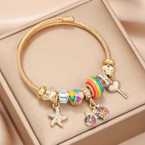 Pulsera de dijes de acero inoxidable DIY con colgantes de bicicleta colorida y estrella para mujer.