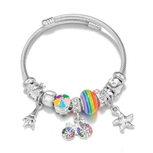 Pulsera de dijes de acero inoxidable DIY con bicicleta colorida y torre Eiffel.