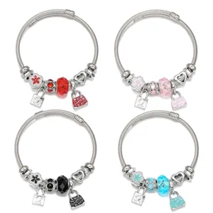 Set di bracciali con ciondoli in acciaio inossidabile fai da te con perline di cristallo colorate.