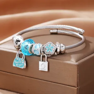 Bracciale con ciondoli in acciaio inossidabile, perline floreali DIY e borsa per gioielli donna.