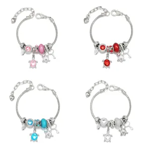 Ocean style alloy rhinestone turtle charm bracelet DIY beaded snake chain jewelry for women
