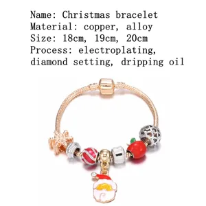 Bracelet de charme de Noël pour femmes avec pendentif père Noël perles de flocon de neige