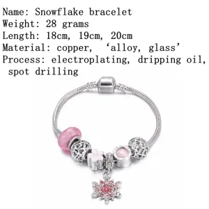 Bracciale charm fiocco di neve catena serpente argento cristalli rosa elegante gioiello donna