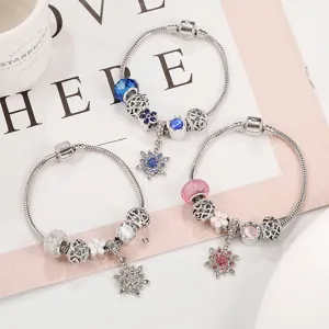 Braccialetto da Donna in Lega di Rame e Vetro Colorato Fai da Te Con Ciondolo a Fiocco di Neve Strass Smalto Catena a Serpente Gioielli Regalo