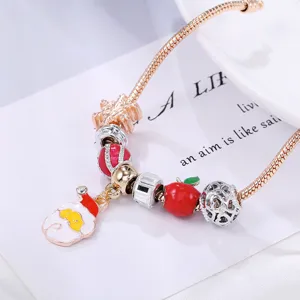 Noël Dessin Animé Père Noël Pendentif Perle Charm Bracelet Cuivre Alliage Strass Émail Chaîne Serpent Bijoux Festifs Pour Femmes