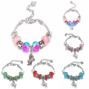 Bambini DIY unicorno charm braccialetto set, perline di vetro colorate gioielli regalo.