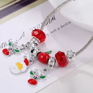 Christmas charm bracelet with red glass beads Santa reindeer pendants fashion jewelry.