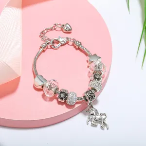 Bracciale con ciondolo unicorno e perline di cristallo argento per gioielli fai da te.