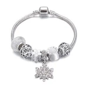 Bracciale serpente in argento stile Pandora con ciondolo fiocco di neve in cristallo per gioielli.