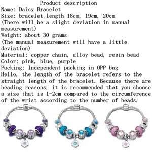 Gänseblümchen Charm Armband mit bunten Harzperlen und Kupferkette für Damen.