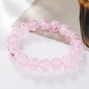 Pink cracked crystal beaded bracelet for women 10mm charming gemstone jewelry gift