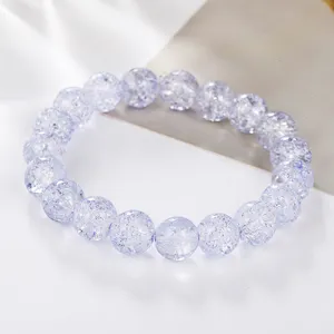 Crackle crystal beaded bracelet 10mm purple stone stretch jewelry for women daily wear close up details