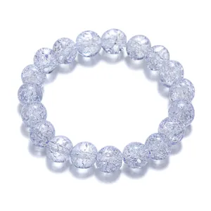 Elegant crackle crystal beaded bracelet for women, 10mm light blue gemstone stretch jewelry.