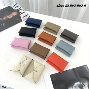 Genuine leather card wallet coin purse minimalist classic envelope design detail view colors