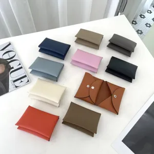 Genuine leather card holder minimalist coin purse classic designer style portable wallet