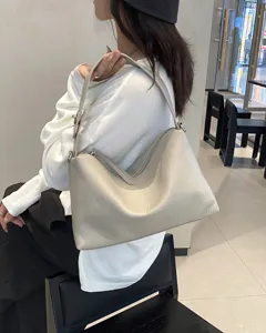 Genuine leather hobo shoulder bag for women, soft cowhide crossbody bag detail view.