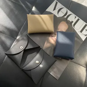 Genuine leather card holder minimalist coin purse stylish envelope wallet for daily use.
